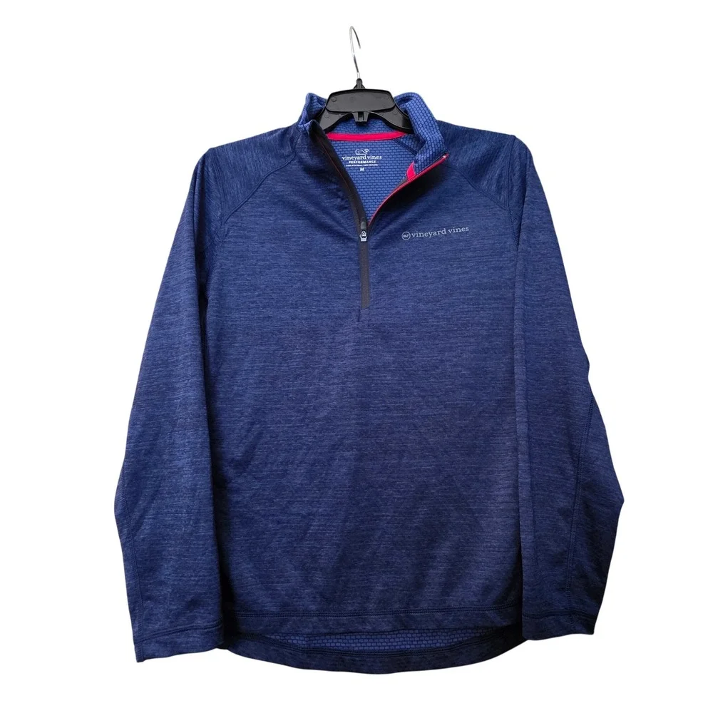 Vineyard Vines Performance Mens Medium Blue Heathered Quarter Zip Pullover Shirt